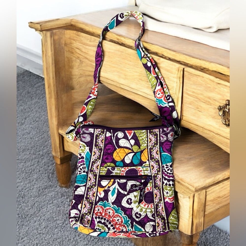 Vera Bradley Plum Crazy Hipster Crossbody Shoulder Bag.